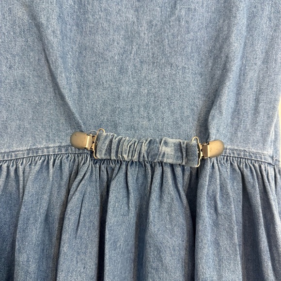 SOLDMy Michelle Vintage Blue Denim Modest Prairie Midi Button Down Dress Floral - Picture 9 of 9